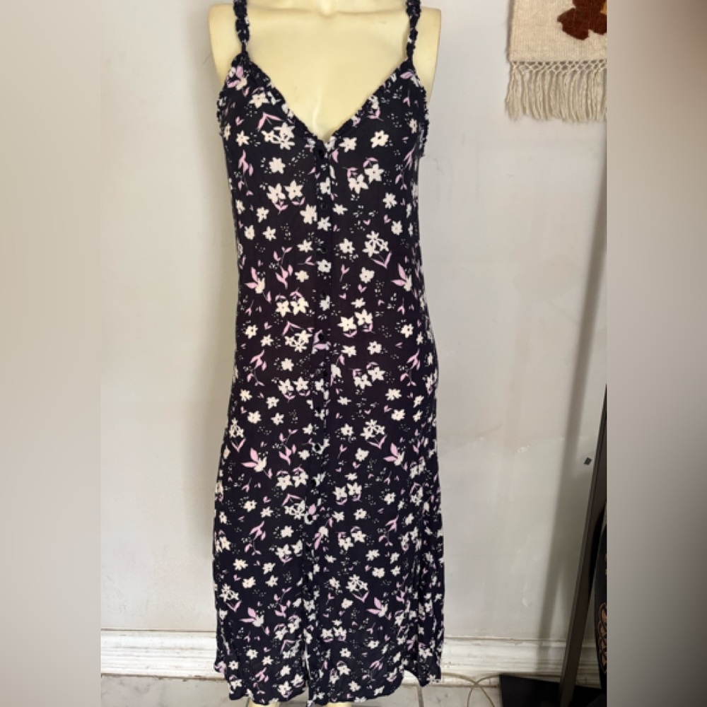 Billabong Black and Pink Floral Summer Dress Size Medium